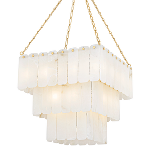 Moissanite Chandelier 26" in aged brass — a Hudson Valley chandelier for dining rooms, entries, and living rooms at Laurie Yapp Home.