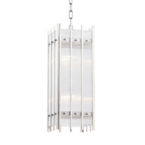 Wooster Lantern in polished nickel shown from a second angle to highlight the frame and glass panel detail.