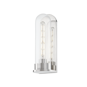 Irwin Wall Sconce in polished nickel shown from a second angle to highlight the arm curve and shade silhouette.