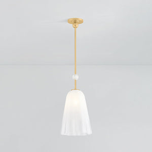 Cambria Heights Pendant in aged brass shown from the front to reveal the shade shape and metal detail.