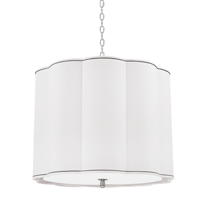 Sweeny Chandelier in polished nickel shown from a second angle to highlight the frame, arms, and shade detail.