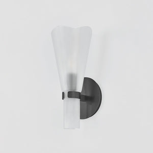 Close-up of the Pine Island Wall Sconce in dark bronze showing the arm curve and shade silhouette.