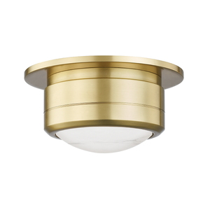 Greenport Flush Mount 7" in aged brass — a Hudson Valley flush mount for hallways, bedrooms, and entryways at Laurie Yapp Home.