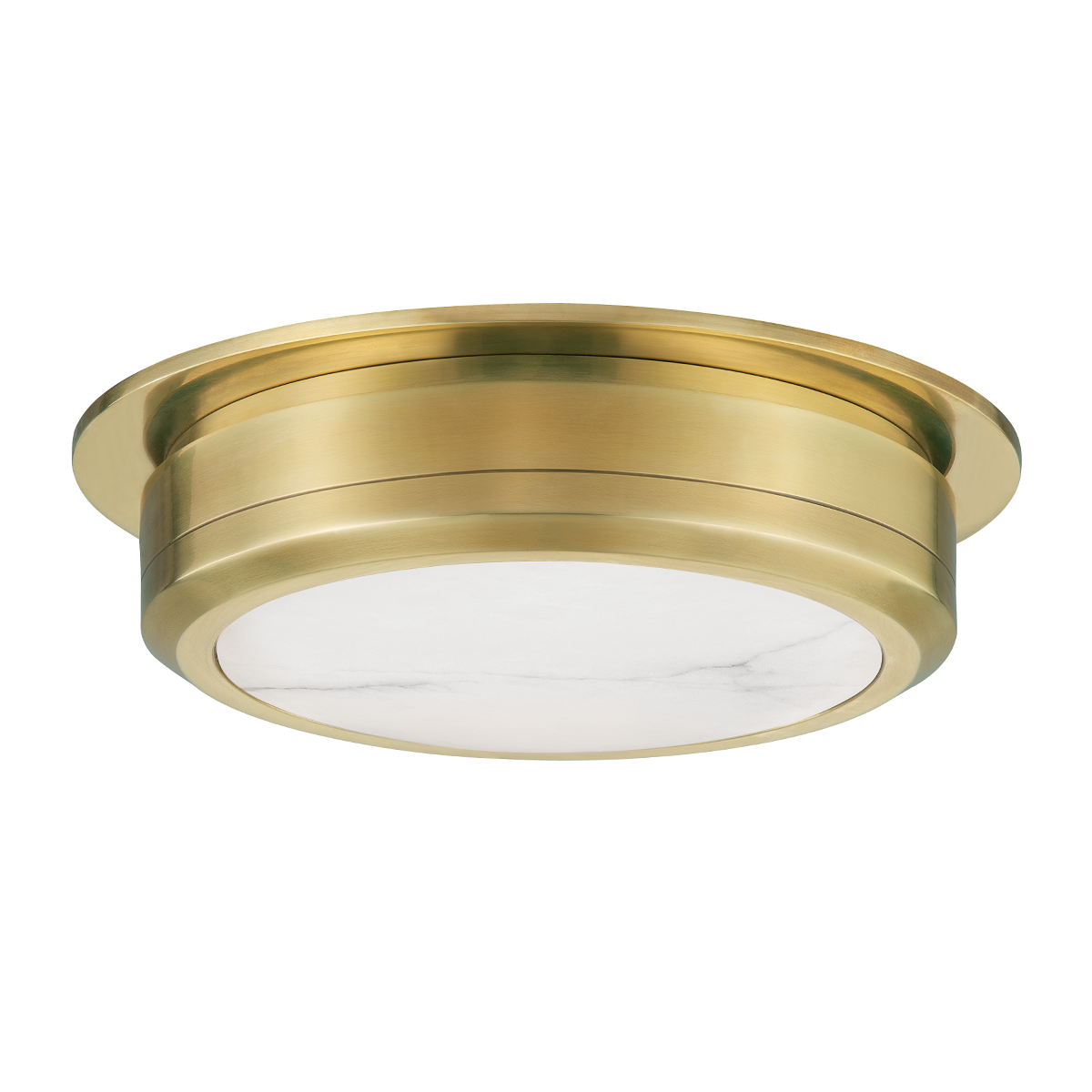 Greenport Flush Mount 14" in aged brass — a Hudson Valley flush mount for hallways, bedrooms, and entryways at Laurie Yapp Home.