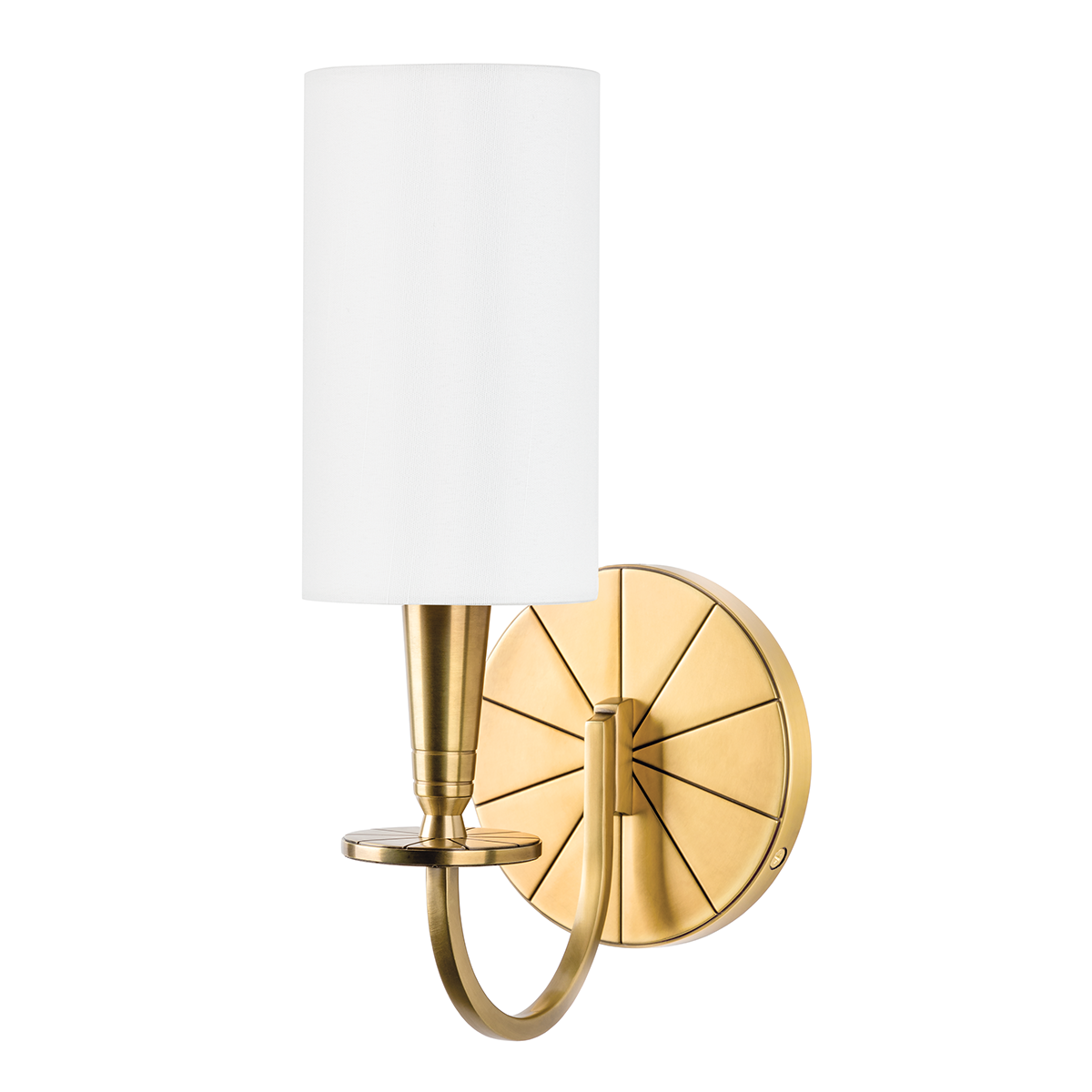 Mason Wall Sconce in aged brass shown from a second angle to highlight the arm curve and shade silhouette.