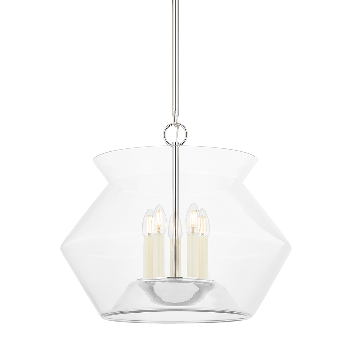 Edmonton Lantern 20.75" in polished nickel shown from a second angle to highlight the frame and glass panel detail.