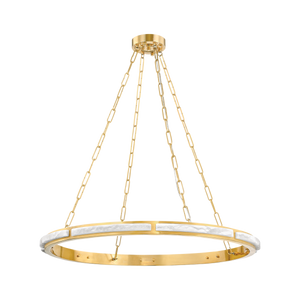 Wingate Chandelier 36" in aged brass — a Hudson Valley chandelier for dining rooms, entries, and living rooms at Laurie Yapp Home.