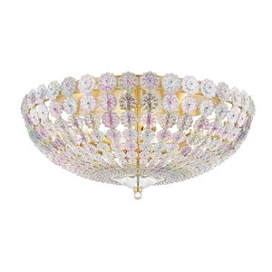 Floral Park Semi Flush 21.5" in aged brass shown from the front to reveal the shade profile and mounting canopy.