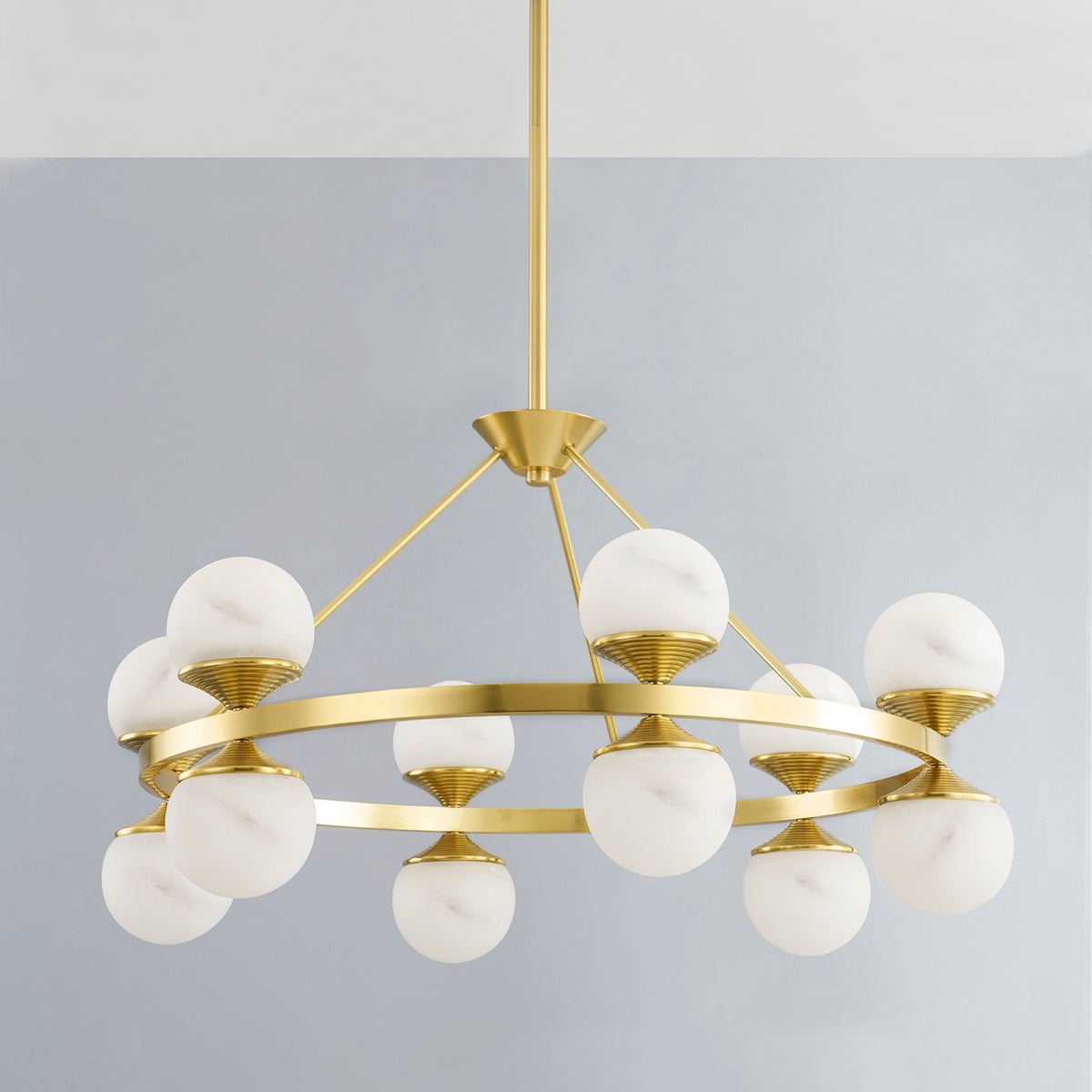 Grafton Chandelier 34" in aged brass — a Hudson Valley chandelier for dining rooms, entries, and living rooms at Laurie Yapp Home.