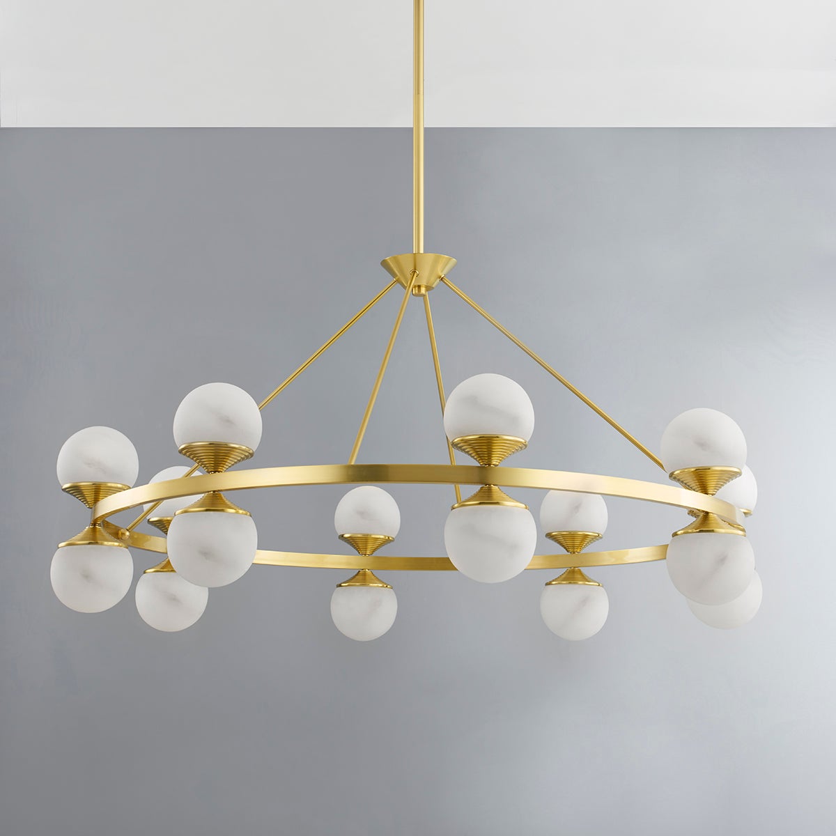 Grafton Chandelier 46" in aged brass — a Hudson Valley chandelier for dining rooms, entries, and living rooms at Laurie Yapp Home.