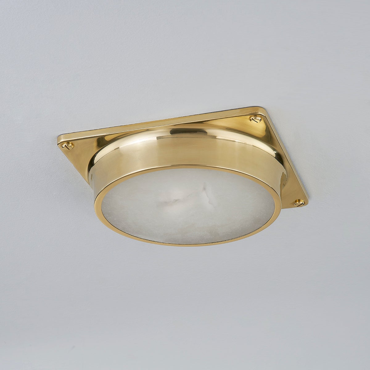 Greenwich Flush Mount in aged brass — a Hudson Valley flush mount for hallways, bedrooms, and entryways at Laurie Yapp Home.