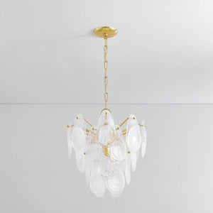 Darcia Chandelier 18" in aged brass shown from the front to reveal the frame, arms, and shade detail.