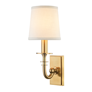 Carroll Wall Sconce in aged brass — a Hudson Valley wall sconce for bathrooms, hallways, and living rooms at Laurie Yapp Home.