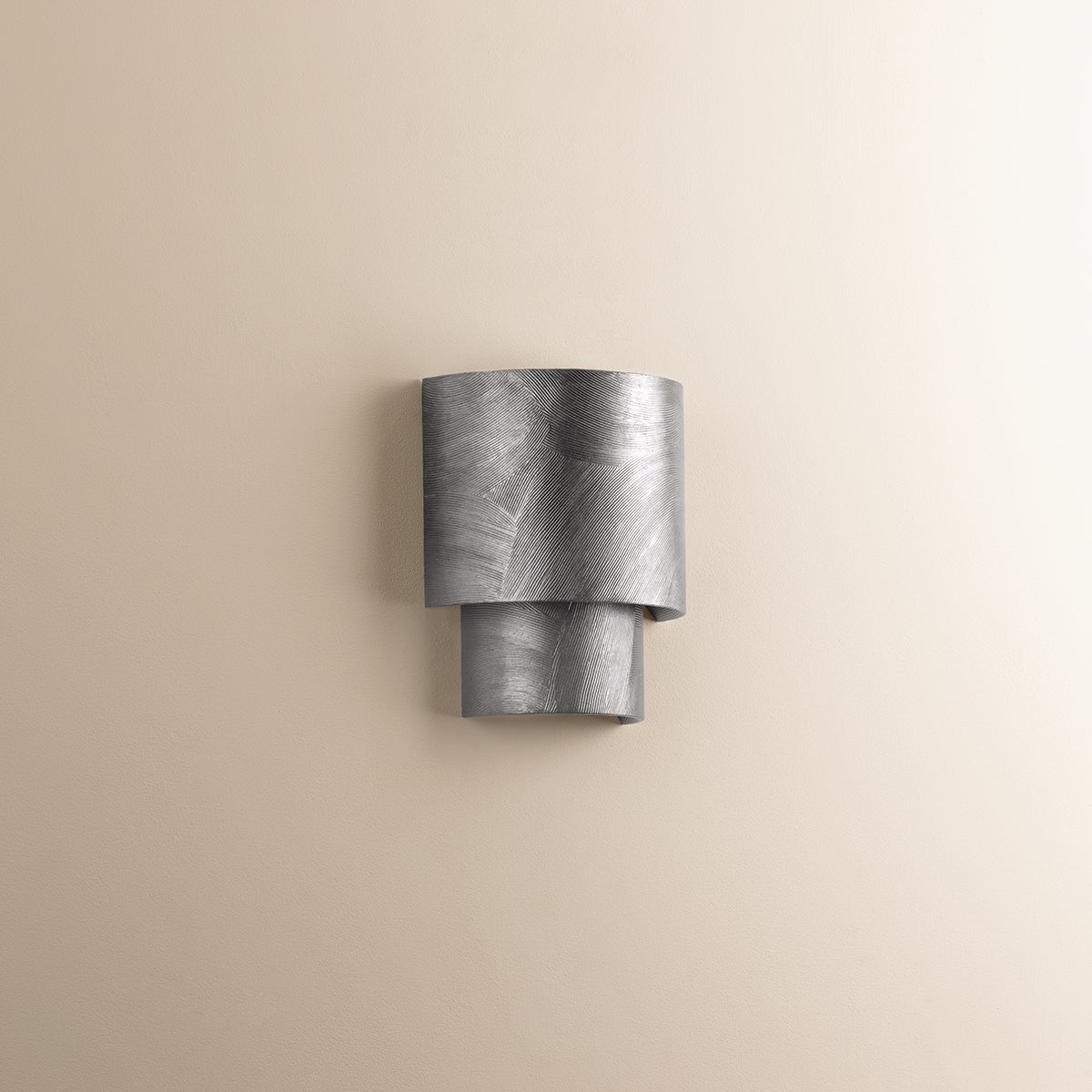 Moray Wall Sconce in Black Silver Leaf shown from the front to reveal the arm curve and shade silhouette.