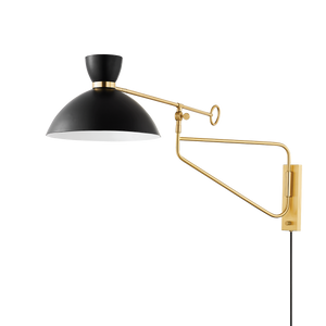 Cranbrook Plug-In Sconce in aged brass — a Hudson Valley plug-in sconce for bedrooms, living rooms, and reading nooks at Laurie Yapp Home.