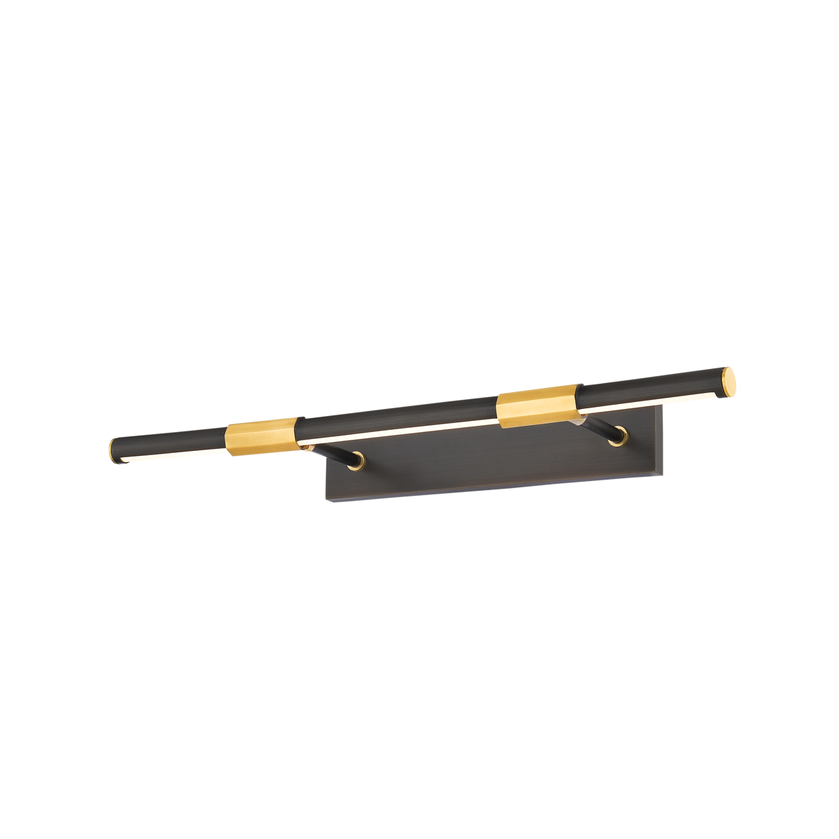 Melbourne Picture Light 23.75" in aged brass shown from a second angle to highlight the arm curve and shade proportion.