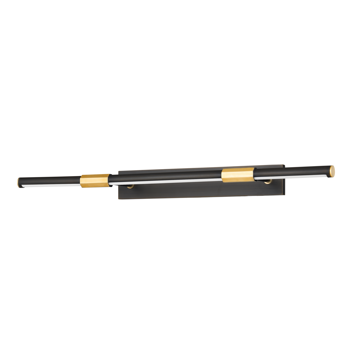 Melbourne Picture Light 30" in aged brass shown from a second angle to highlight the arm curve and shade proportion.