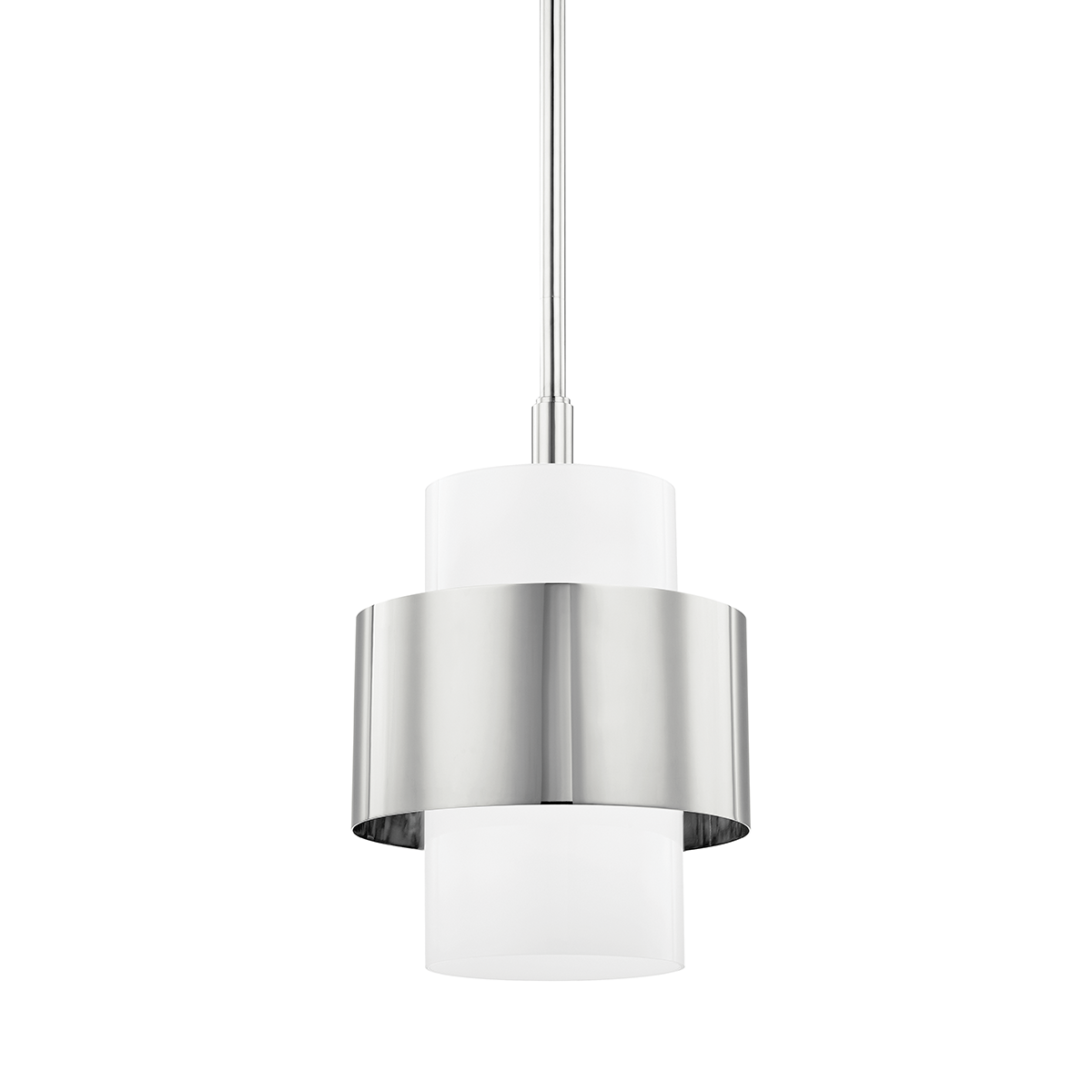 Corinth Pendant 11" in polished nickel shown from the front to reveal the shade shape and metal detail.