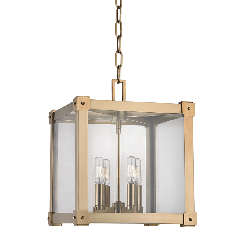 Forsyth Lantern 12.25" in aged brass — a Hudson Valley lantern for entries, foyers, and covered porches at Laurie Yapp Home.