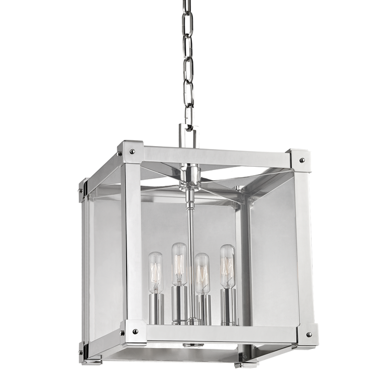 Forsyth Lantern 12.25" in polished nickel shown from a second angle to highlight the frame and glass panel detail.