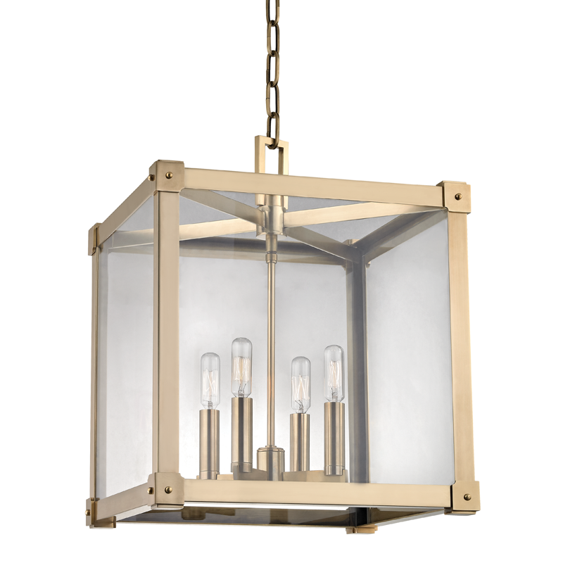 Forsyth Lantern 16.25" in aged brass — a Hudson Valley lantern for entries, foyers, and covered porches at Laurie Yapp Home.