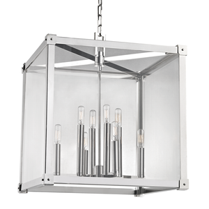 Forsyth Lantern 20.25" in polished nickel shown from the front to reveal the frame and glass panel detail.