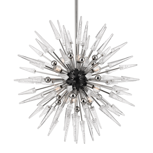 Close-up of the Sparta Chandelier 32" x 32" in polished nickel showing the frame, arms, and shade detail.