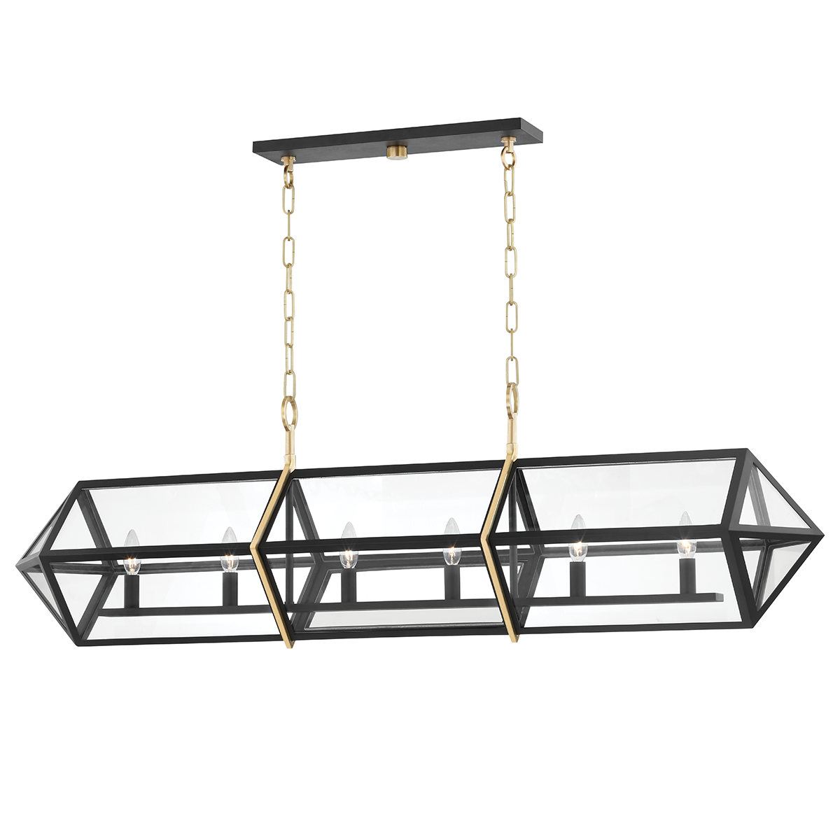 Bedford Hills Linear in aged brass — a Hudson Valley linear for dining rooms, kitchen islands, and long consoles at Laurie Yapp Home.