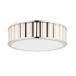 Close-up of the Middlebury Flush Mount 13" x 3.75" in polished nickel showing the shade profile and mounting canopy.