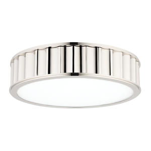 Middlebury Flush Mount 15.75" x 3.75" in polished nickel shown from a second angle to highlight the shade profile and mounting canopy.