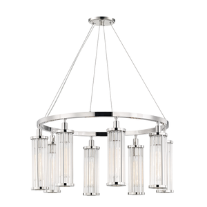 Marley Chandelier 31.25" in polished nickel shown from a second angle to highlight the frame, arms, and shade detail.