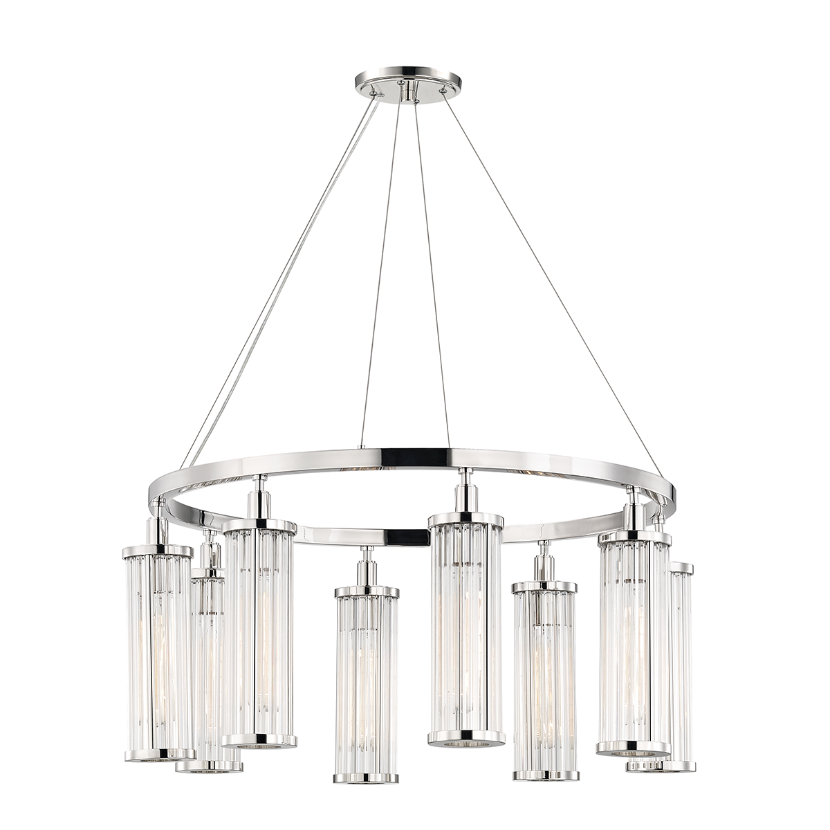 Close-up of the Marley Chandelier 31.25" in polished nickel showing the frame, arms, and shade detail.