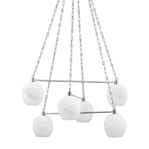Asbury Park Chandelier 38" in polished nickel shown from a second angle to highlight the frame, arms, and shade detail.