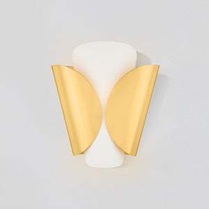Close-up of the Savoie Wall Sconce in aged brass showing the arm curve and shade silhouette.