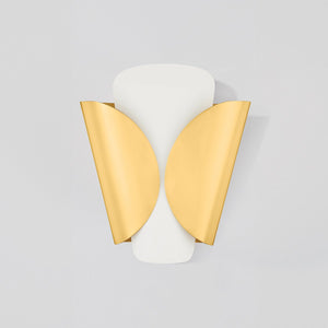 Close-up of the Savoie Wall Sconce in aged brass showing the arm curve and shade silhouette.