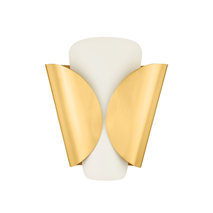 Savoie Wall Sconce in aged brass shown from a second angle to highlight the arm curve and shade silhouette.