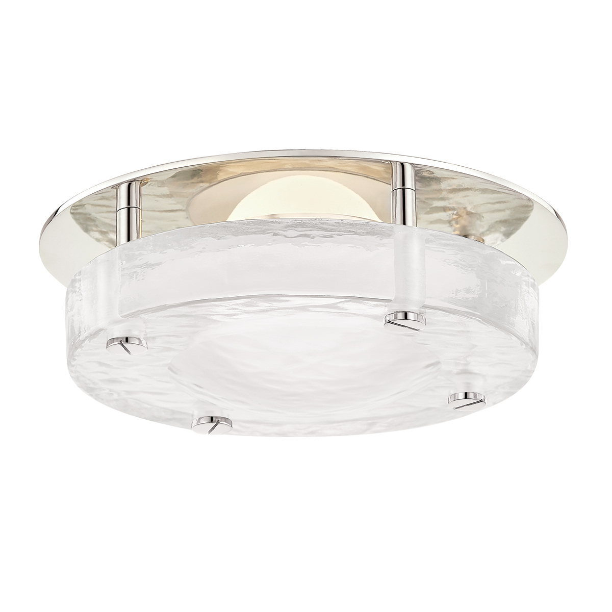 Heath Flush Mount in polished nickel shown from a second angle to highlight the shade profile and mounting canopy.