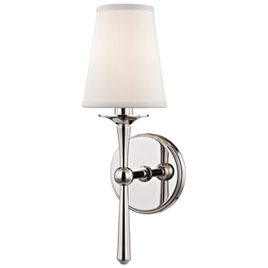 Islip Wall Sconce in polished nickel shown from the front to reveal the arm curve and shade silhouette.