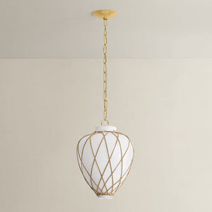Apple Valley Pendant 13.25" in aged brass shown from a second angle to highlight the shade shape and metal detail.