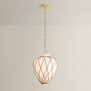 Apple Valley Pendant 13.25" in aged brass shown from the front to reveal the shade shape and metal detail.