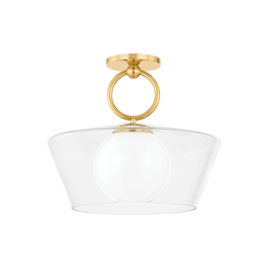 Elmsford Semi Flush in aged brass — a Hudson Valley semi flush for hallways, bedrooms, and entryways at Laurie Yapp Home.