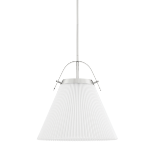 Aldridge Pendant 16" in polished nickel shown from a second angle to highlight the shade shape and metal detail.