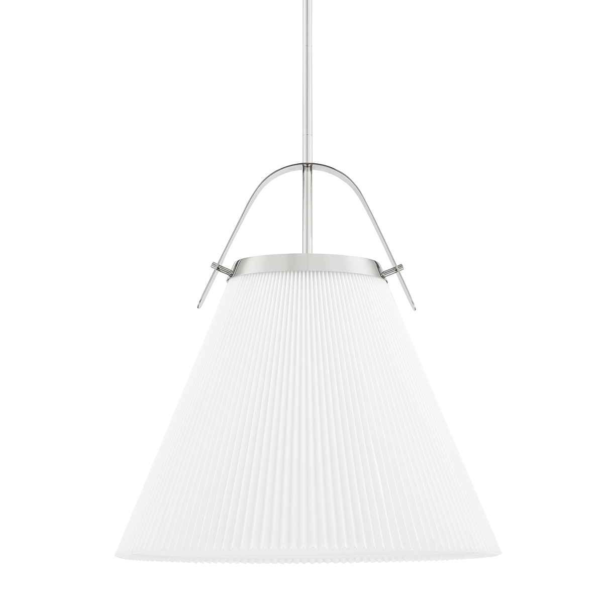Aldridge Pendant 24" in polished nickel shown from a second angle to highlight the shade shape and metal detail.