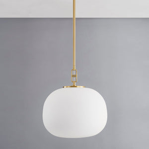 Ingels Pendant 16" in aged brass shown from a second angle to highlight the shade shape and metal detail.