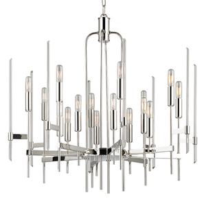 Bari Chandelier 30" in polished nickel shown from a second angle to highlight the frame, arms, and shade detail.