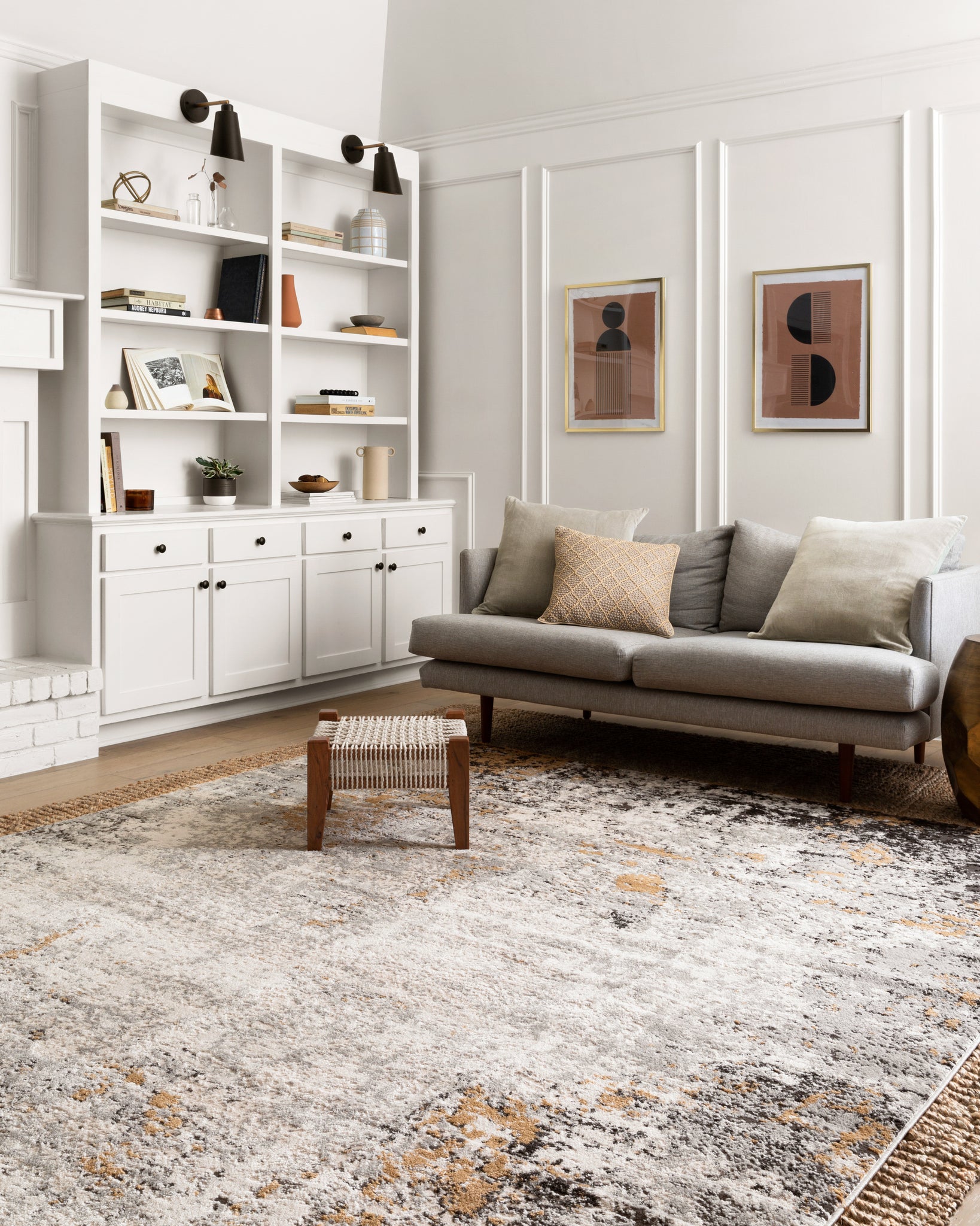 Alchemy Granite / Gold styled in a living room at Laurie Yapp Home.