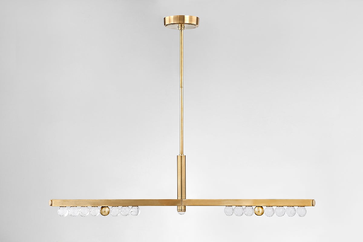 Annecy Linear — a Corbett linear for dining rooms, kitchen islands, and long consoles at Laurie Yapp Home.