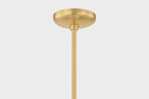 Auburndale Pendant in aged brass shown from the front to reveal the shade shape and metal detail.