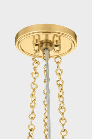 Awosting Pendant 17" in aged brass shown from the front to reveal the shade shape and metal detail.