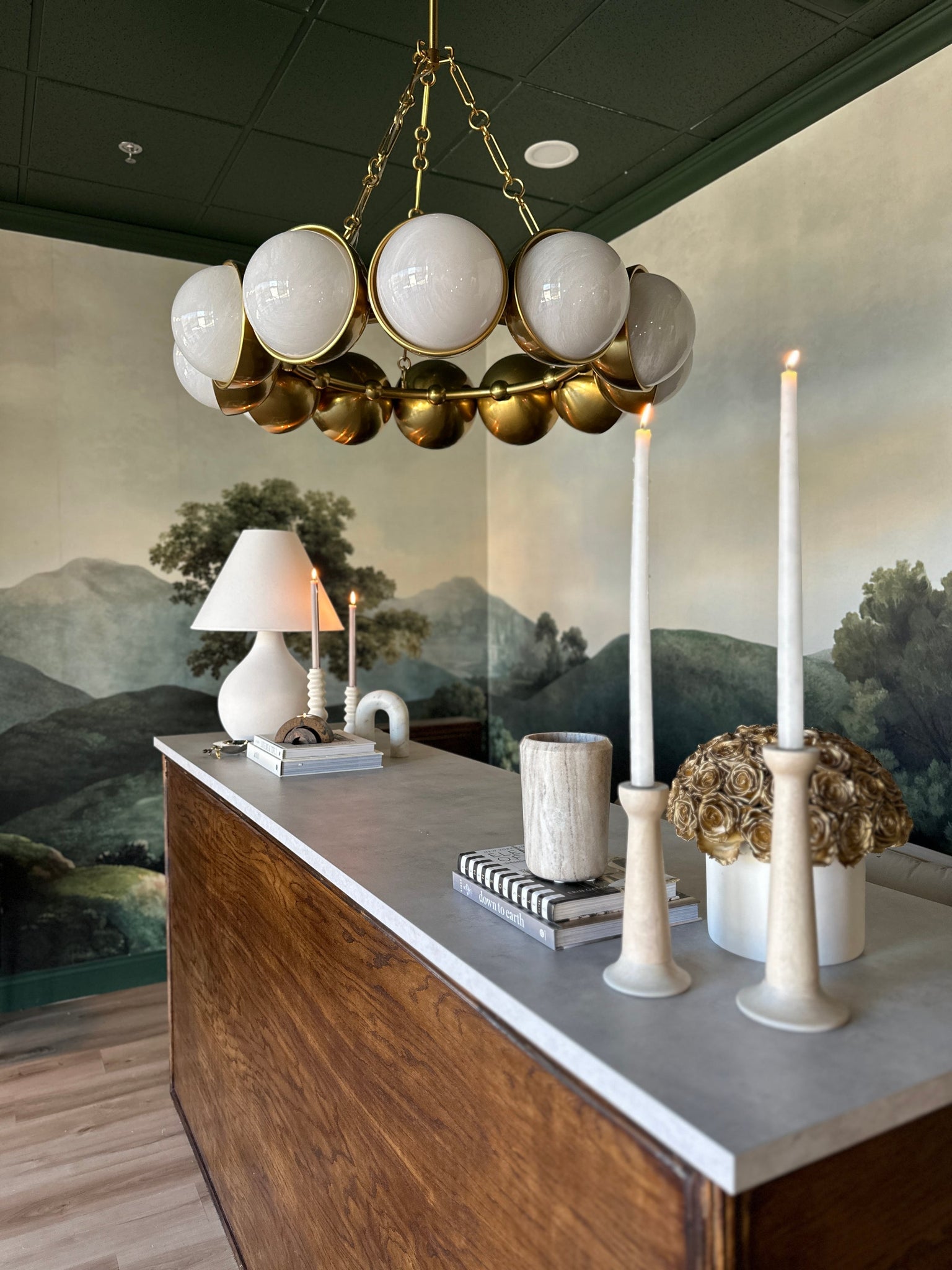 Althea Chandelier 43" styled in a two-story entry for warm, layered light at Laurie Yapp Home.